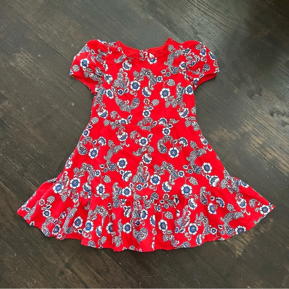 Girl’s Janie and Jack Funny Valentine Red Blue Paisley Floral Fun Party Dress 4